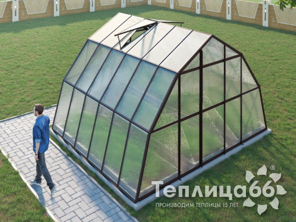 Теплица Рада Иткуль из поликарбоната, 4,5х4 метра, коричневая